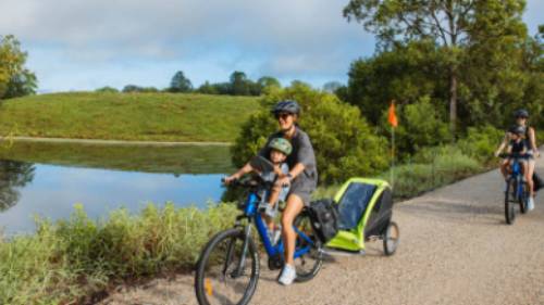 Family cycling the Northern Rivers Rail Trail