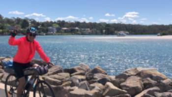 A great sense of achievement arriving into Huskisson on the South Coast Cycle,Kate Baker A great sense of achievement arriving into Huskisson on the South Coast Cycle