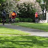 Cyclists on the Alps to Ocean trail enjoy picturesque scenery and a variety of riding terrain as they make their way from the mountains to the ocean