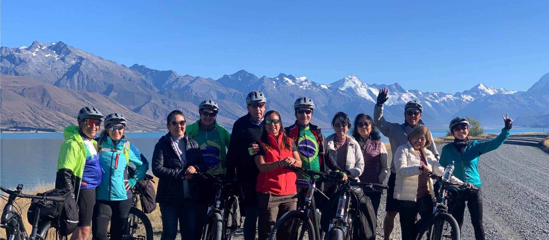 Happy cyclists on the Alps to Ocean trail
