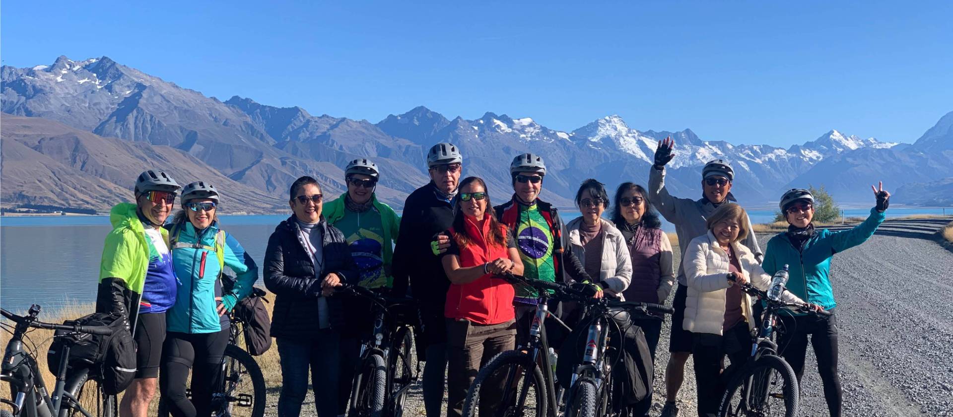 Happy cyclists on the Alps to Ocean trail