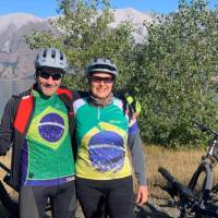 Happy cyclists on the Alps to Ocean trail