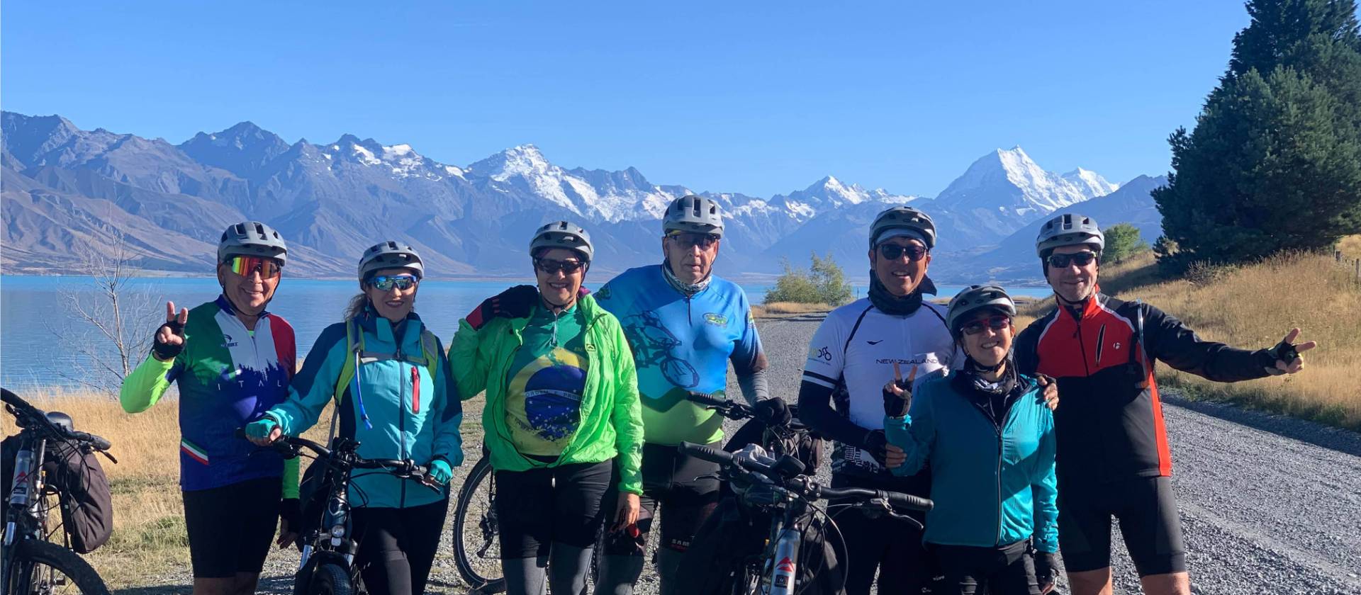 Happy cyclists on the Alps to Ocean trail
