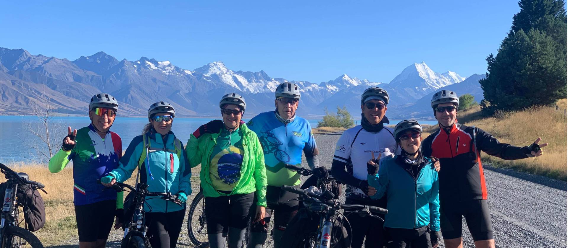 Happy cyclists on the Alps to Ocean trail