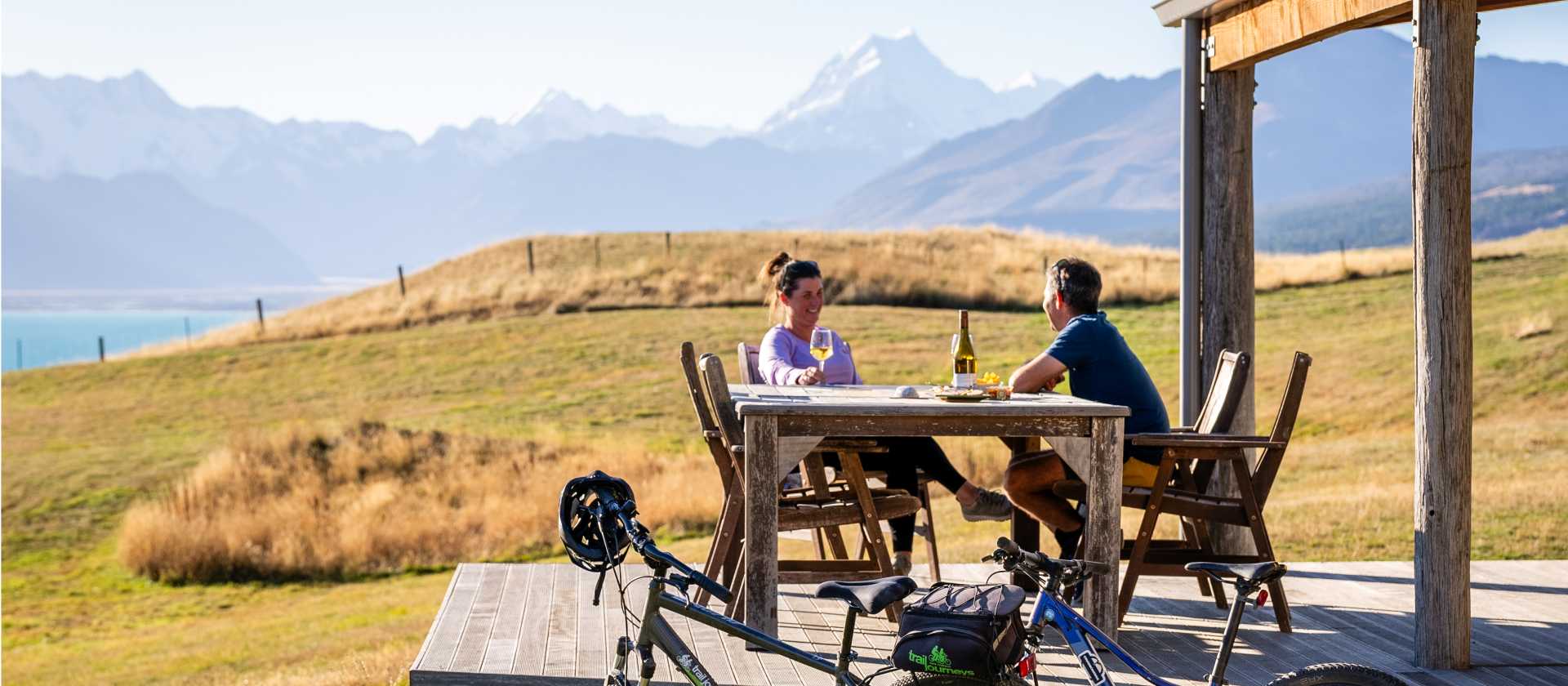 Enjoying the stunning Lake Ohau Lodge on the Alps to Ocean Cycling trail. | Clare Toia-Bailey